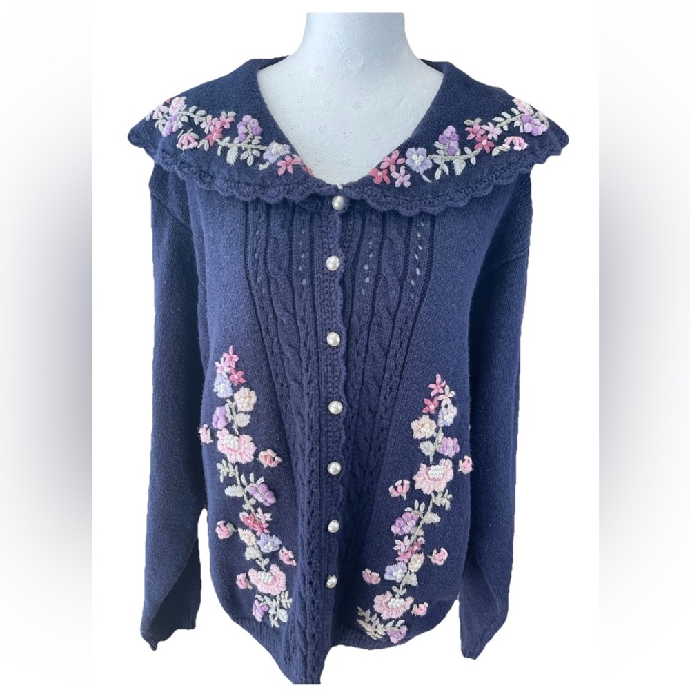 Maggie Lawrence collection ladies navy blue 1980s cotton blend sweater‎ SZ 26/28